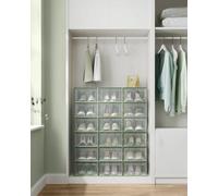 Songmics 18 Organising Boxes, Stackable Shoe Storage Organisers, Multipurposes, Foldable, Transparent & Laurel Green