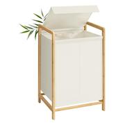 SONGMICS 2-Compartment Laundry Basket, Dirty Laundry Hamper, Bamboo Frame, Reinforced and Removable Lid, Removable Bag, 100 L, Cream White RLH102WD01