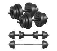 SONGMICS 2-in-1 Dumbbells Set, 2 x 10 kg Adjustable Dumbbells with Extra Barbell Bar, Plastic-Coated Weight Plates, Fitness Exercise, Home Gym, Ink B