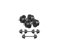 SONGMICS 2-in-1 Dumbbells Set, 2 x 10 kg Adjustable Dumbbells with Extra Barbell Bar, Plastic-Coated Weight Plates, Fitness Exercise, Home Gym, Ink B