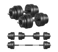 SONGMICS 2-in-1 Dumbbells Set, 2 x 15 kg Adjustable Dumbbells with Extra Barbell Bar, Plastic-Coated Weight Plates, Fitness Exercise, Home Gym, Ink Black SYL30HBK