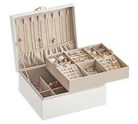 SONGMICS 2-Layer Jewellery Box, Jewellery Organiser with Handle, Removable Jewellery Tray, Jewellery Storage, Floating Effect, 20.5 x 24 x 11 cm, Gift Idea, White JBC165W01