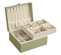SONGMICS 2-Layer Jewellery Box, Jewellery Organiser with Handle, Removable Jewellery Tray, Jewellery Storage, Floating Effect, 20.5 x 24 x 11 cm, Gift Idea, Sage Green JBC165C02