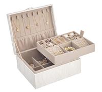 SONGMICS 2-Layer Jewellery Box, Organiser with Handle, Floating Effect | Jewellery Storage with Removable Tray, 23.9 x 20 x 11.2 cm, Gift Idea, Cream, GREETA Collection JBC165W01