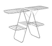 SONGMICS 2-Level Clothes Airer, Foldable Clothes Drying Rack, Free-Standing Laundry Rack with Adjustable Wings, Indoor Outdoor Use, Bed Linen Clothing, Silver and White LLR053W01V1