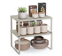 SONGMICS 2 Metal Spice Racks, Stackable Expandable Cupboard Organisers | Set of 2 Cabinet Organisers, Stackable, Expandable, 31.9x23x15.3cm, 31.9x21.7x13.6cm, Cappuccino, Beque Collection
