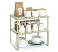 SONGMICS 2 Metal Spice Racks, Stackable Expandable Cupboard Organisers | Set of 2 Cabinet Organisers, Stackable, Expandable, 31.9x23x15.3cm, 31.9x21.7x13.6cm, Sage Green, Beque Collection