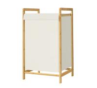 SONGMICS 2-Compartment Laundry Basket, Dirty Laundry Hamper, Bamboo Frame, Reinforced and Removable Lid, Removable Bag, 100 L, Cream White RLH102WD01