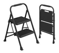 Songmics 2-Step Folding Ladder, Steel Step Stool With Anti-Slip Feet, 88 X 45.5 X 7.5 Cm, Black