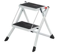SONGMICS 2-Step Folding Ladder, Steel Step Stool with Handle | Foldable Stepladder, Portable with Anti-Slip Mat, Max. Static Load 150 kg, White, BRODY Collection GSL02WT