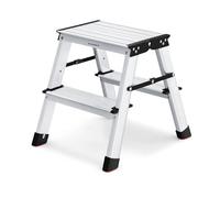 SONGMICS Ladder, 2 Step Ladder, Aluminium Ladder with 2 Non-Slip Steps, Multi-Purpose, Max. Load Capacity 150 kg, Silver Grey and Ink Black GLT012E01