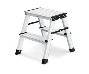 SONGMICS 2 Step Ladder, Aluminium, Non-Slip, Max. Load Capacity 150 kg | Multi-Purpose Step Ladder with 2 Non-Slip Steps, Silver and Black, Brody Collection GLT012E01