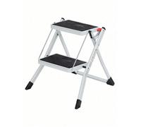 Songmics 2 Step Ladder Folding Step Stool 20 Cm Width Non-Slip Rubber With Handle 150 Kg Load Steel Grey And Black