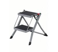 Songmics 2 Step Ladder Folding Step Stool 20 Cm Width Non-Slip Rubber With Handle 150 Kg Load Steel Grey And Black
