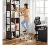 Songmics 2 Step Ladder, Heavy Duty Steel, Folding, Portable With Anti-Slip Mat, White