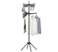 SONGMICS 2-Tier Clothes Drying Rack, 72-Inch Folding Laundry Drying Rack with 3 Rotatable Arms for Hangers, 24 Clips, Stainless Steel, for 27 Pieces of Clothes, Black ULLR512B01