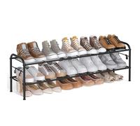 Metal Shoe Rack with 4 Hooks Ink Black, 2 Tier (28 x 114 x 35 cm)