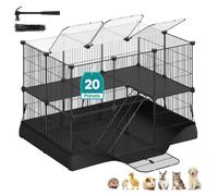 SONGMICS 2-Tier Small Animal Playpen Cage, 35 Panels, 93 x 63 x 61.5 cm | For Rabbits, Guinea Pigs, with Waterproof Mat, Top and Side Door, Ink Black, Damion Collection LPI016BH01