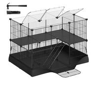 SONGMICS 2-Tier Small Animal Playpen Cage with Waterproof Mat, Top and Side Door, for Rabbits, Guinea Pigs, 35 Panels, 93 x 63 x 61.5 cm, Ink Black LPI016BH01