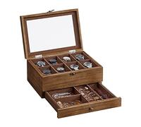 SONGMICS 2-Tier Wood Watch Box with 8 Slots, Large Glass Lid