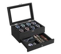 SONGMICS 2-Tier Wood Watch Box with 8 Slots, Large Glass Lid