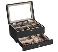 SONGMICS 2-Tier Wood Watch Box with 8 Slots, Large Glass Lid | Jewellery Box, Watch Pillows, Flocking Fabric, Gift for Loved Ones, Ink Black, Anicia Collection JOW008B01