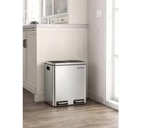 Songmics 2 X 15 L, 2 X 15 Litres, Dual Waste Bin With Inner Buckets And Handles For Kitchen, 2 Compartments, Grey Anthracite