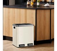 Songmics 2 X 15 L Double Kitchen Bin, Pedal Rubbish Bin For Recycling And Waste, Inner Buckets, Soft Close Steel