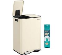 SONGMICS 2 x 30 L Dual-Compartment Pedal Rubbish Bin, Steel | 60L Kitchen Bin, Soft-Close Lid, Inner Buckets, Includes 15 Liner Bags, Cappuccino, PARY Collection LTB741AZ02