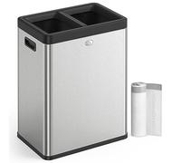 SONGMICS 2 x 6.6 Gallon Open Top Trash Can, Dual Compartment Garbage Can for Waste and Recycling, Stainless Steel, Trash Bin for Office, Restaurant, Commercial Use, Silver ULTB710E50