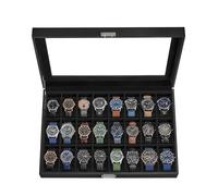 SONGMICS 24-Slot Watch Box, Lockable Watch Storage Case with Glass Lid, Gift Idea, Ink Black Synthetic Leather, Ink Black Lining UJWB024B02