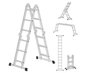 SONGMICS 3.5 m Ladder, Multi-Purpose Aluminium Ladder with 2 Metal Plates and 12 Steps, Articulated, Holds up to 150 kg, Silver GLT36M