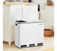 Songmics 3-Compartment Kitchen Rubbish Bin, 3 X 18 L, For Recycling And Waste, Lids, Pedals, Inner Buckets, Steel, Soft Close