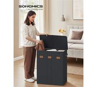 Songmics 3-Compartment Laundry Basket, 42.2-Gallon (160 L) With Lid, 5 Labels, Removable And Washable Liner Bags