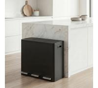 Songmics 3 Compartment Pedal Bin, Steel Kitchen Recycling Bin With Removable Buckets, Soft Close Lid, Black