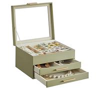 SONGMICS 3-Layer Jewellery Storage Organiser with Glass Lid, 2 Drawers