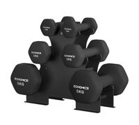 SONGMICS 3 Pairs Dumbbells Set with Stand, 9KG/12KG/18KG Total, Weights for Fitness Training