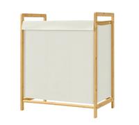 SONGMICS 3-Compartment Laundry Basket, Dirty Laundry Hamper, Bamboo Frame, Reinforced and Removable Lid, Removable Bag, 150 L, Cream White RLH103WD01