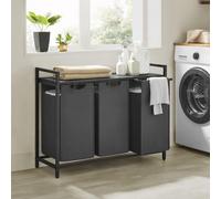 Songmics 3-Sections Laundry Hampers, Clothes Sorter Baskets, Pull-Out And Removable Bags, With Shelf, Dark Grey And Black