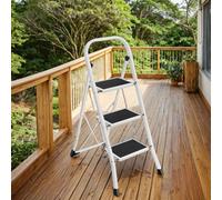 Songmics 3-Step Folding Ladder With Safety Lock, White