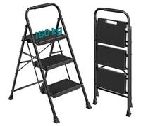 SONGMICS 3-Step Ladder, Wide Anti-Slip Pedals Step Stool, 150 kg Load