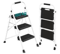 SONGMICS 3-Step Ladder, Wide Anti-Slip Pedals Step Stool, 150 kg Load