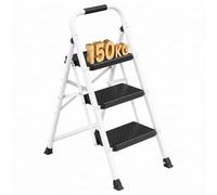 SONGMICS 3-Step Ladder, Wide Anti-Slip Pedals Step Stool, 150 kg Load | Folding Steel Step Stool, Stepladder, 73 x 46.5 x 102.5 cm, for Home, Kitchen, Garden, White, BRODY Collection GSL203WZ01