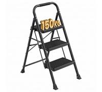 SONGMICS 3-Step Ladder, Wide Anti-Slip Pedals Step Stool, 150 kg Load | Folding Steel Step Stool, Stepladder, 73 x 46.5 x 102.5 cm, for Home, Kitchen, Garden, Black, BRODY Collection GSL203BZ01
