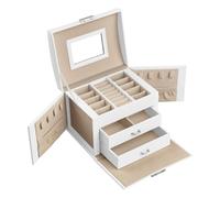 SONGMICS 3-Tier Jewellery Box/Case with Mirror, 3-Tier, Classic White