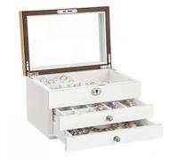 SONGMICS 3-Tier Jewellery Box, with Large Mirror, 2 Drawers, Lockable