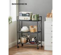 Songmics 3-Tier Metal Shelving Unit On Wheels, Mesh Storage Rack With X Side Frames, 32 X 60 X 85.5 Cm, For Hallway, Kitchen