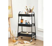 Songmics 3-Tier Rolling Cart, Metal Storage Cart, Kitchen Storage Trolley With 2 Brakes And Handles, Utility Cart