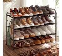 Songmics 3-Tier Shoe Organizer, Fabric Shoe Shelf Storage With 4 Hooks, Holds Up To 15 Pairs Of Shoes, Black
