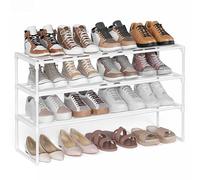 SONGMICS 3-Tier Shoe Rack, Metal Shoe Storage Organiser Fits 10 to 15 Pairs | Shoe Storage Rack 92 x 30 x 55 cm, Upright or Upside Down Stackable for Hallway, Pearl White, DEKY Collection LSA303W03